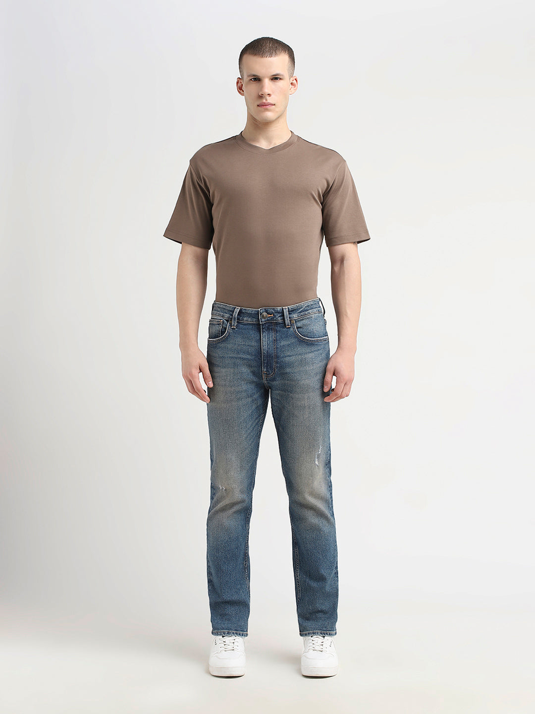 Mildly Distressed Straight Fit Jeans