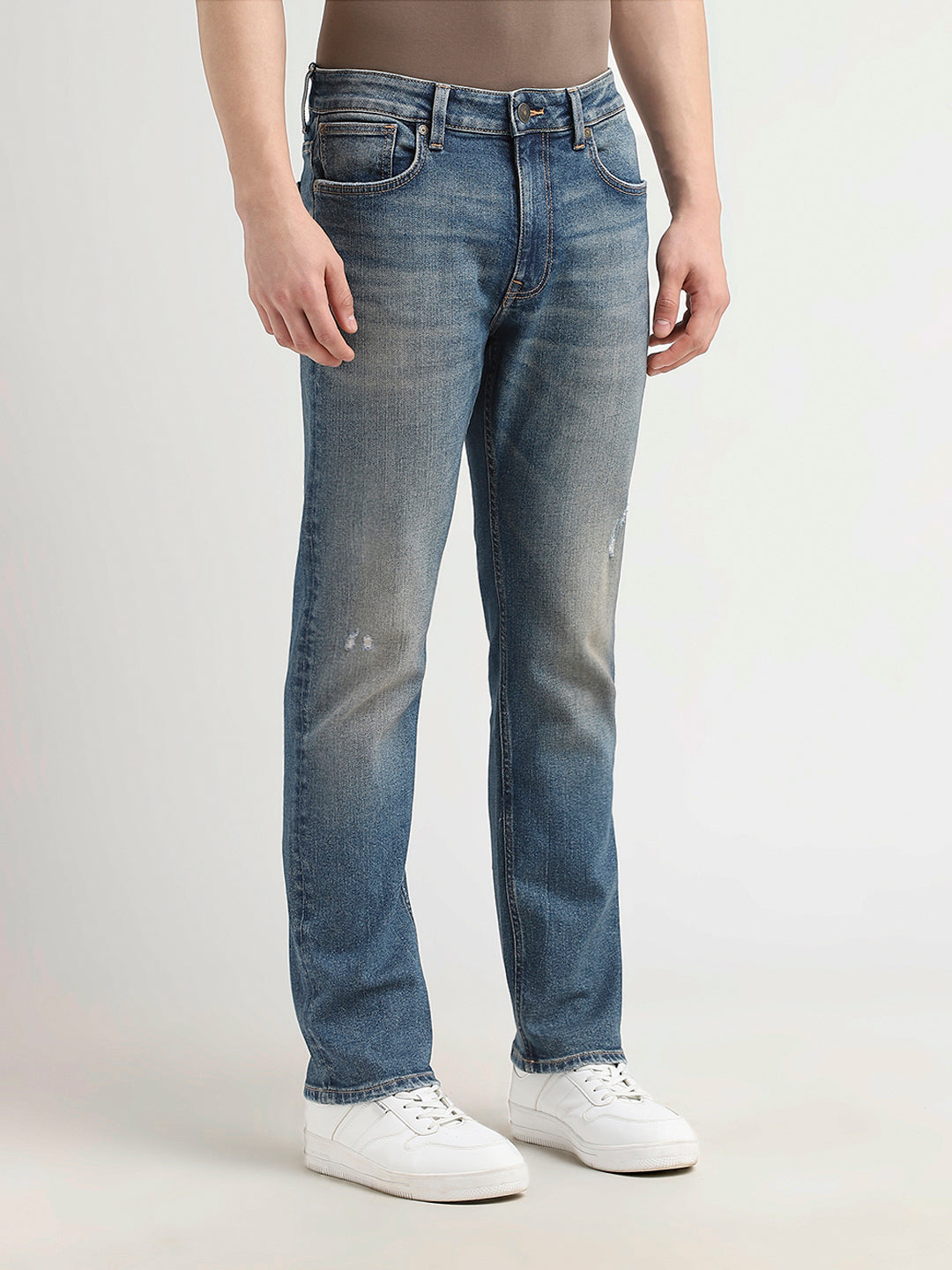 Mildly Distressed Straight Fit Jeans