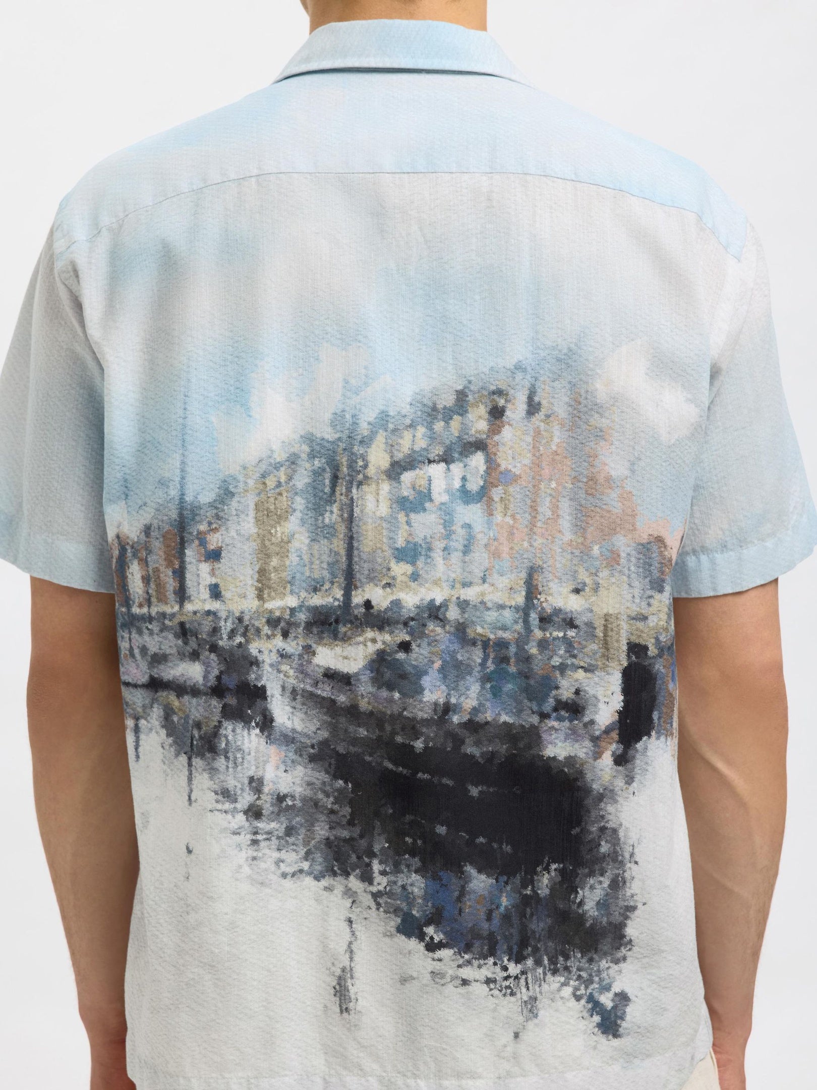 Cuban Collar Printed Shirt - Blue