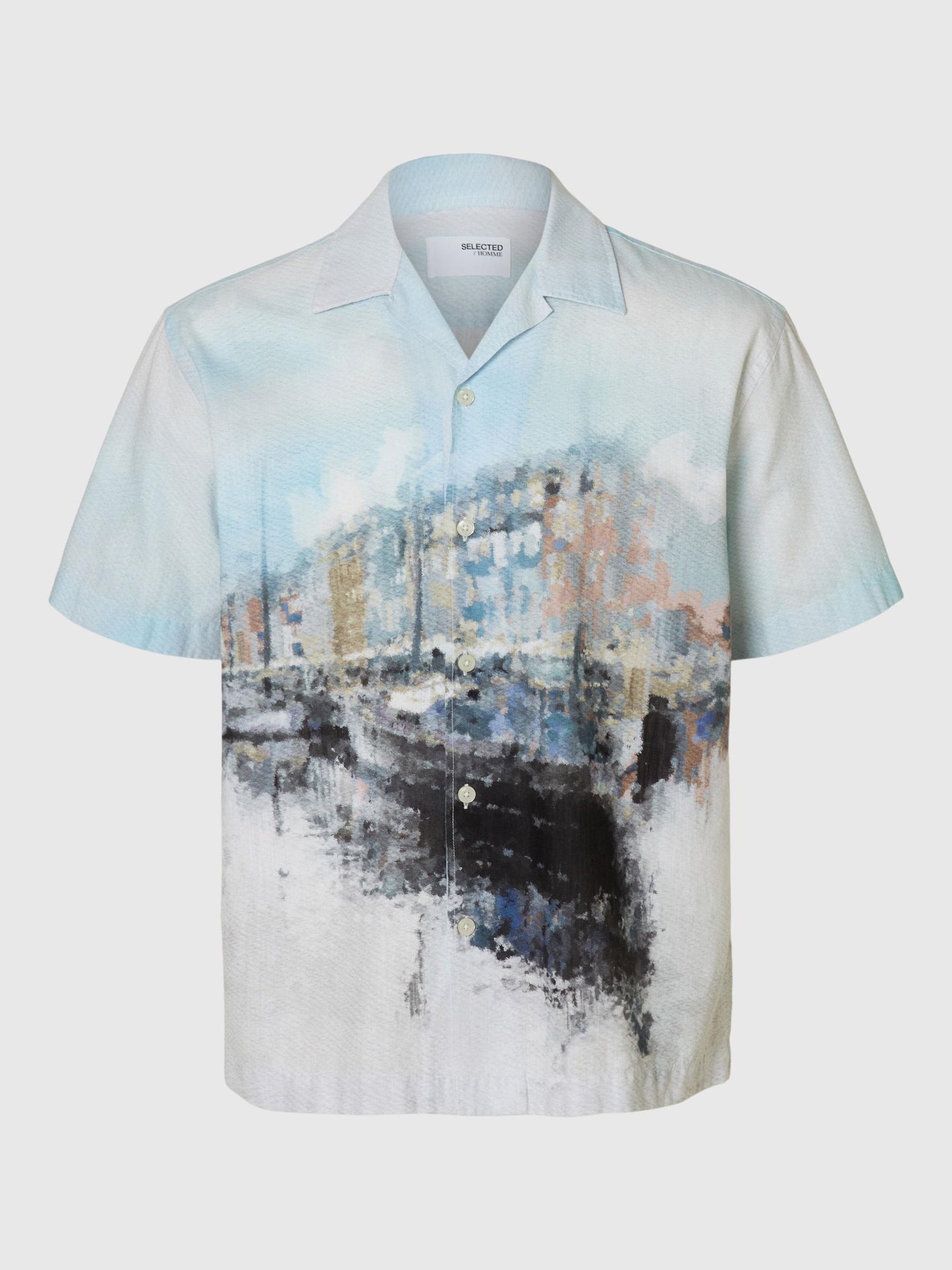 Cuban Collar Printed Shirt - Blue