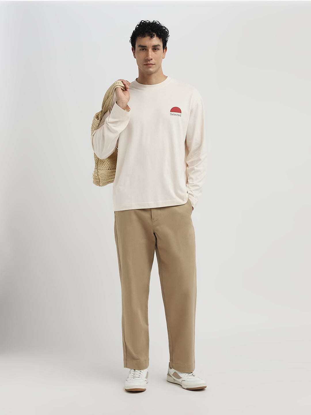 Relaxed Fit Printed O-Neck T-Shirt - Beige