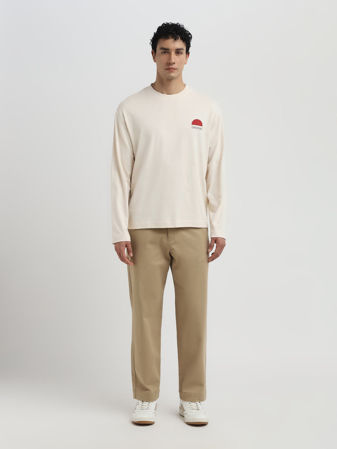 Relaxed Fit Printed O-Neck T-Shirt - Beige