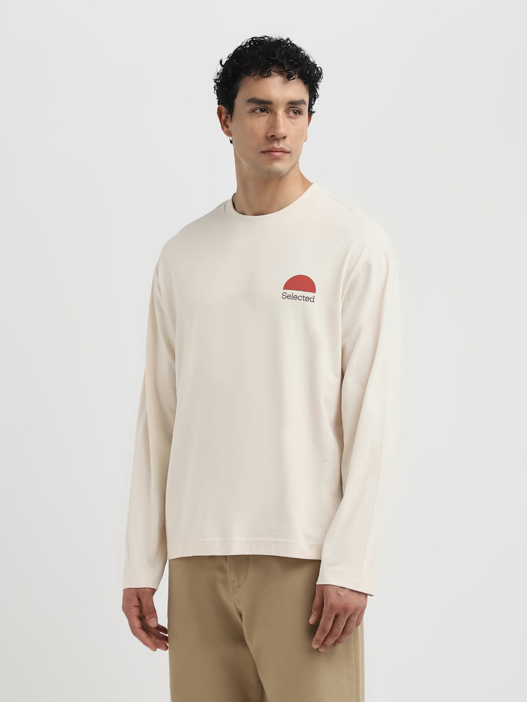 Relaxed Fit Printed O-Neck T-Shirt - Beige