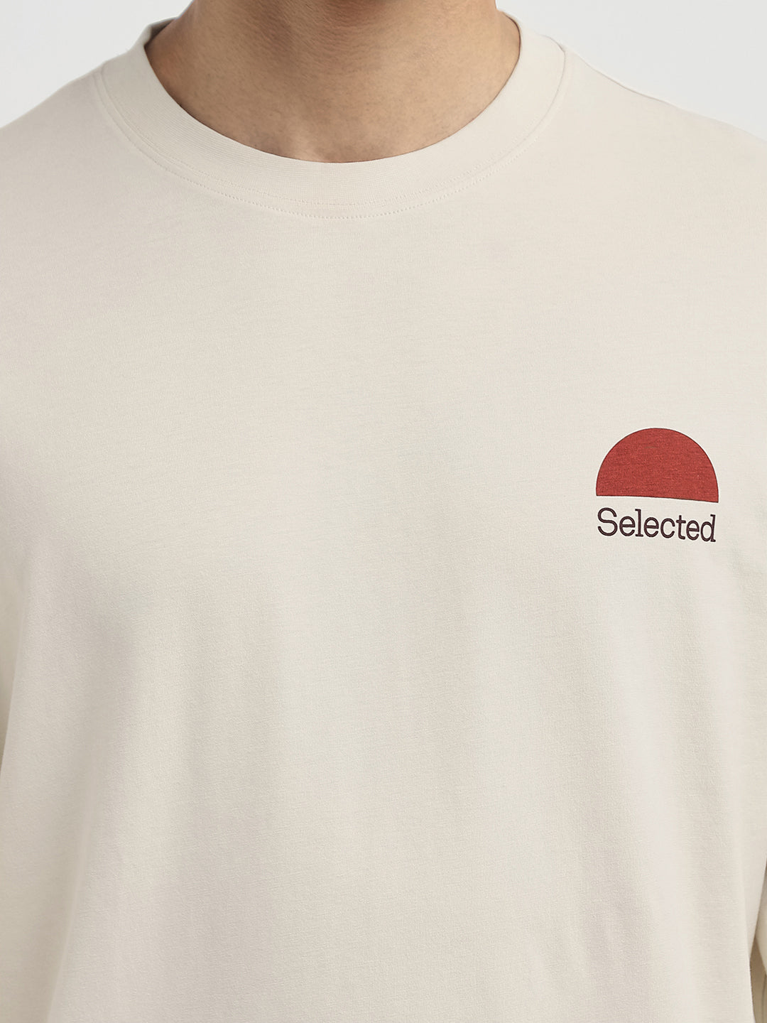 Relaxed Fit Printed O-Neck T-Shirt - Beige