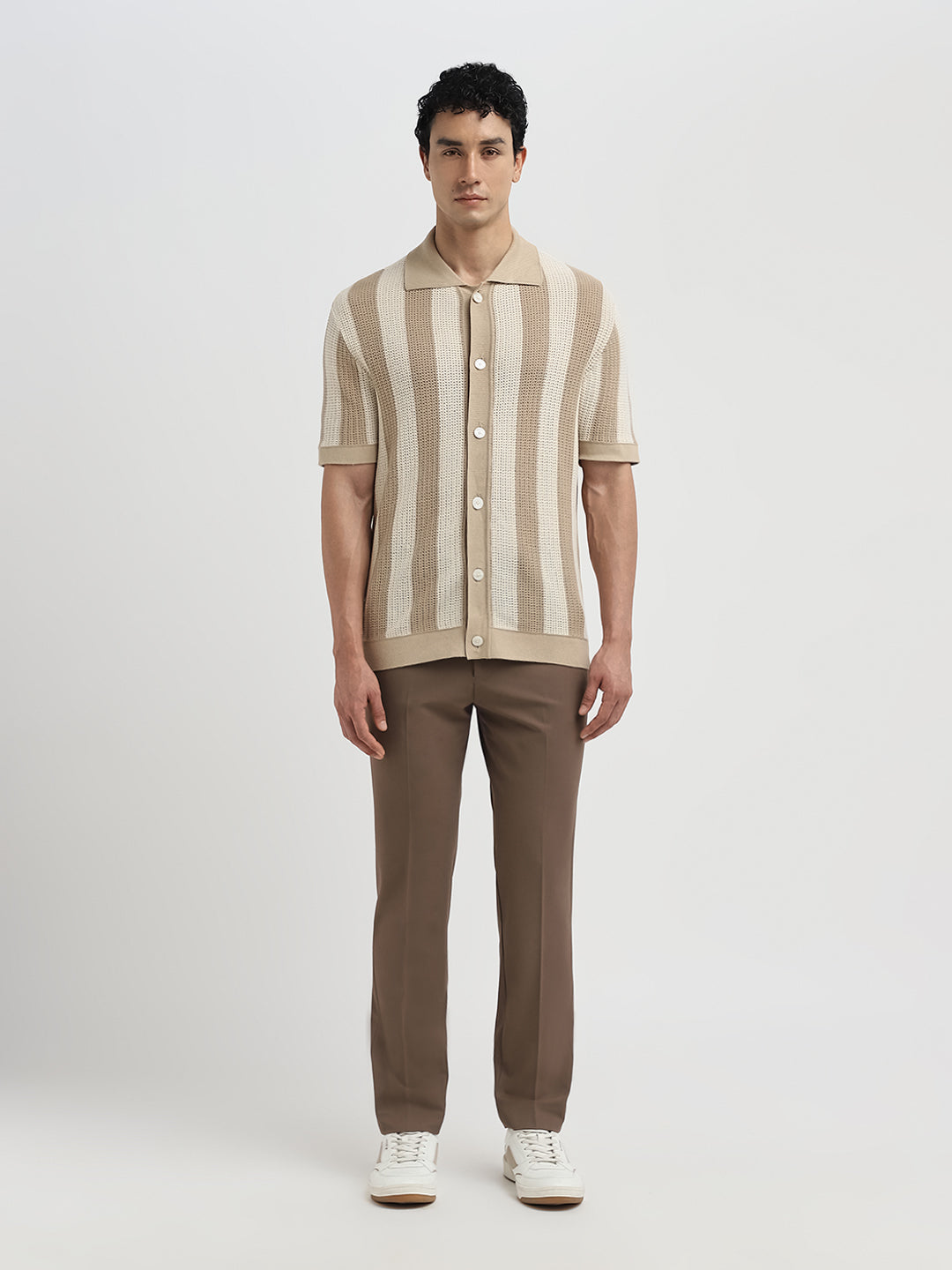 Structured Organic Cotton Polo Cardigan - Beige