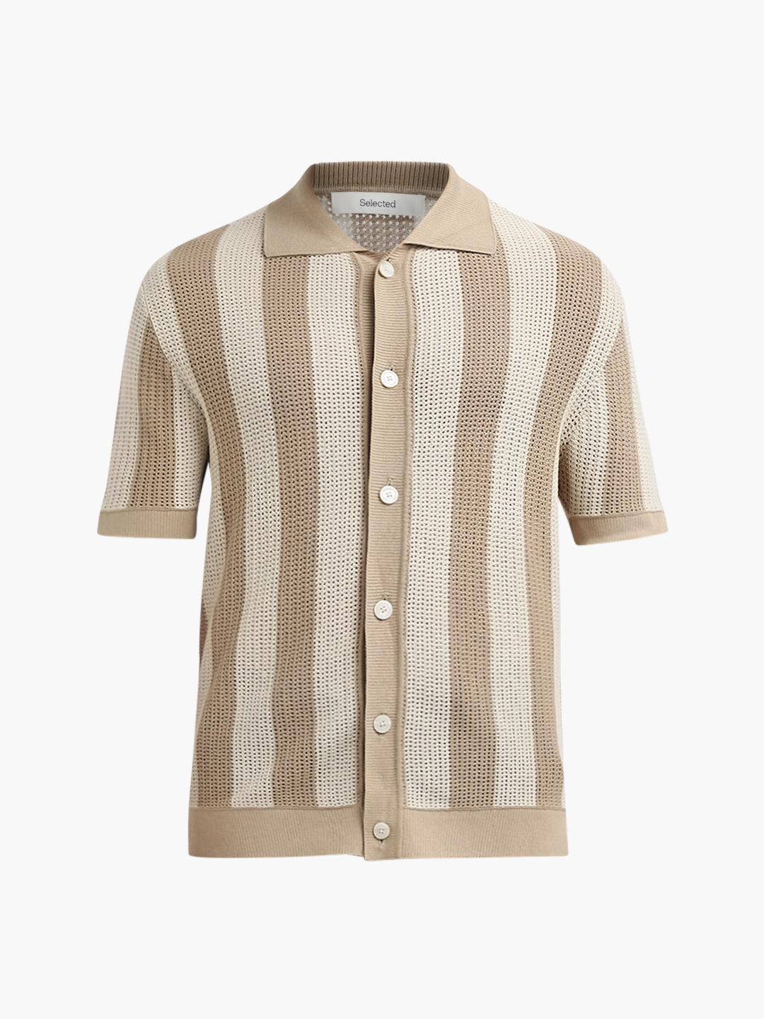 Structured Organic Cotton Polo Cardigan - Beige