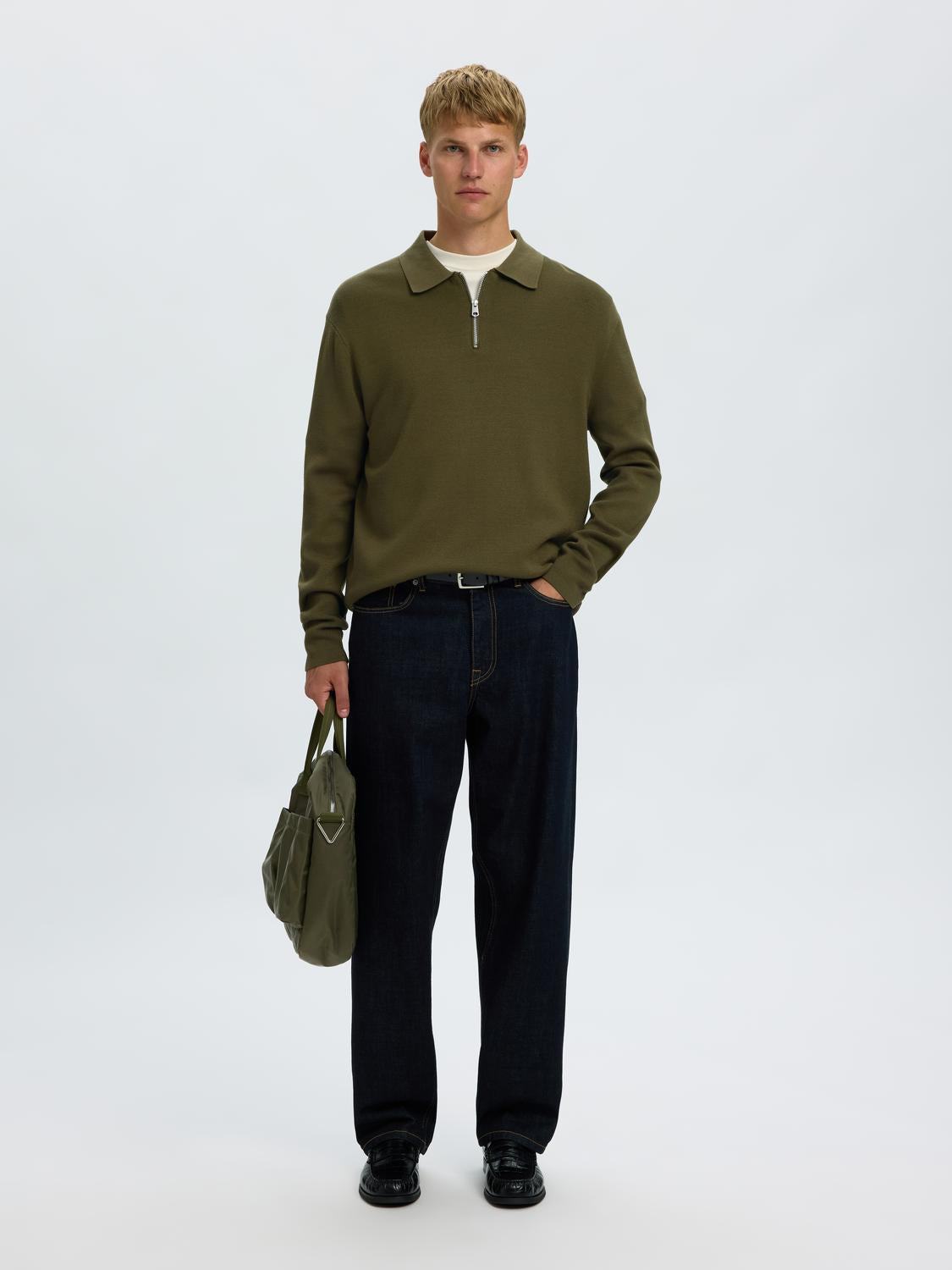 Green Half Zip Knitted Polo