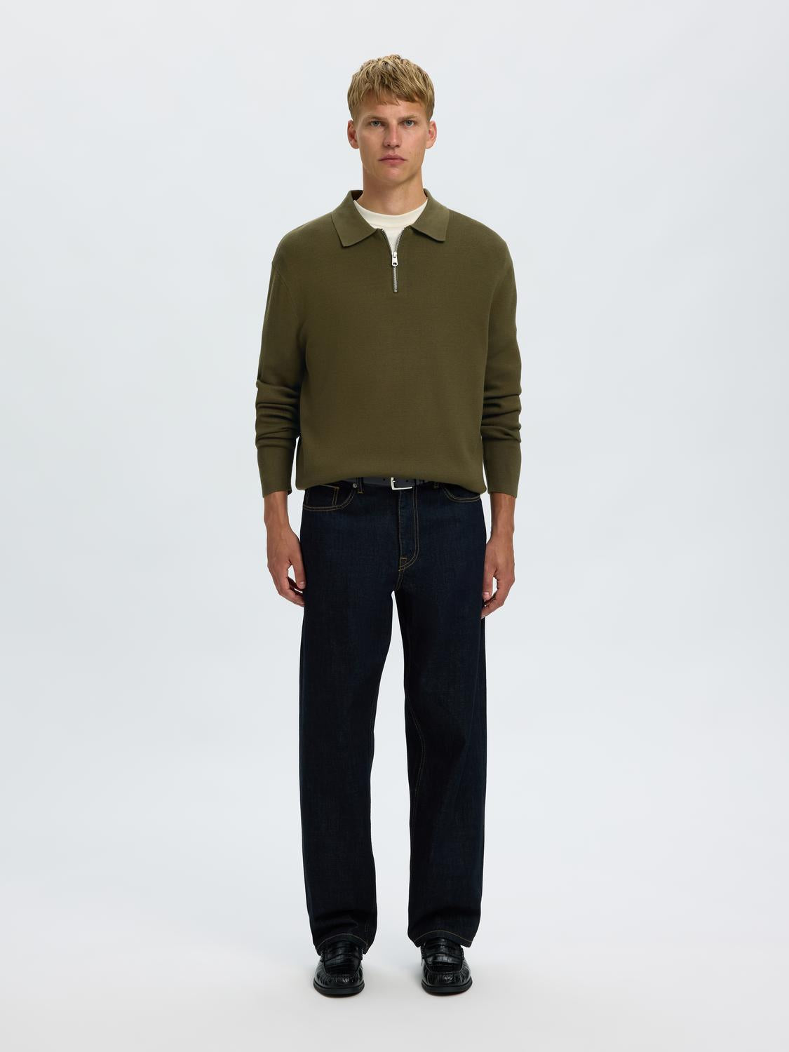 Green Half Zip Knitted Polo