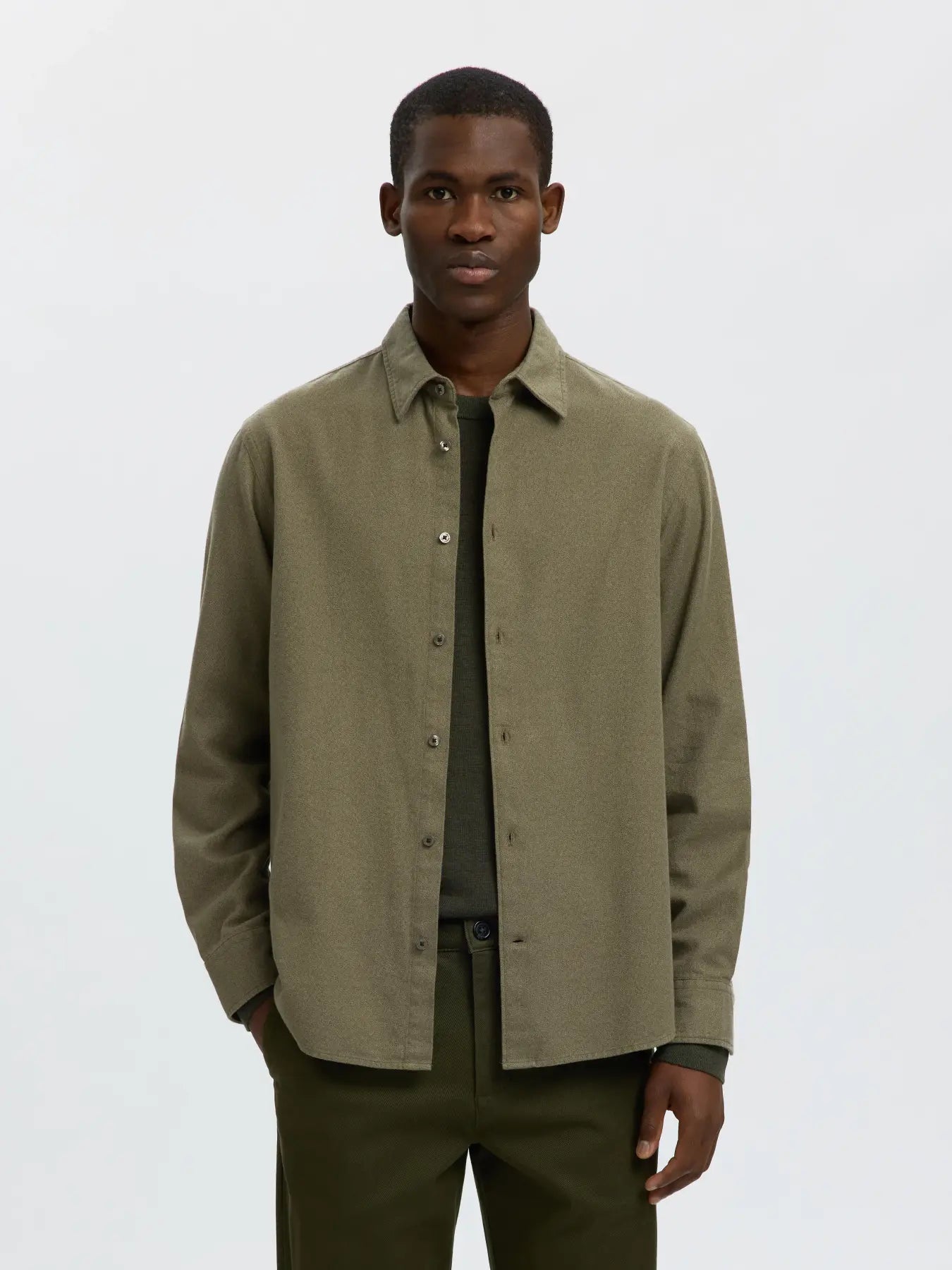 Green Brushed Regular Fit Shirt