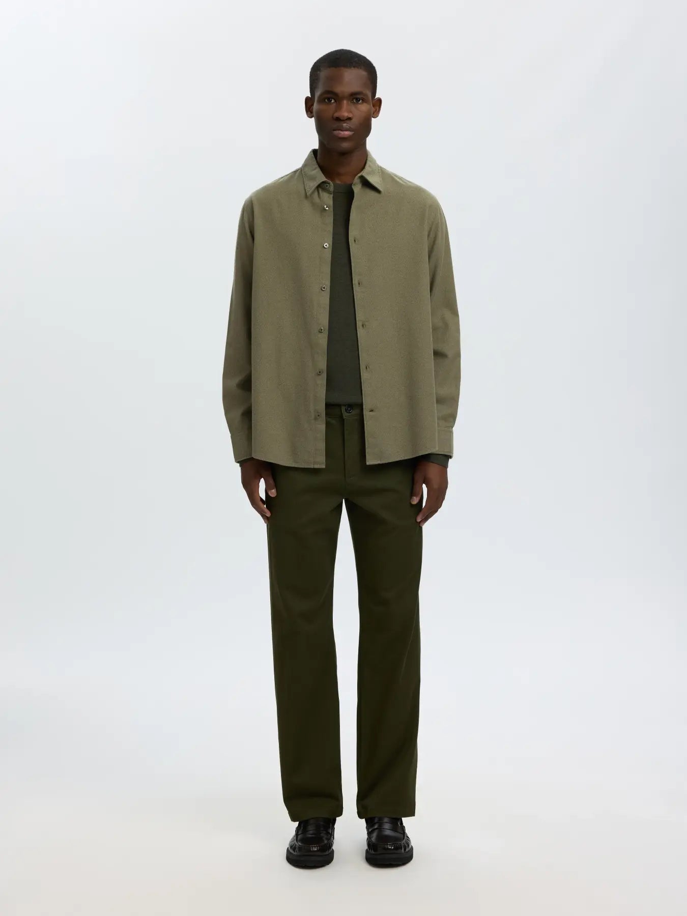 Green Brushed Regular Fit Shirt