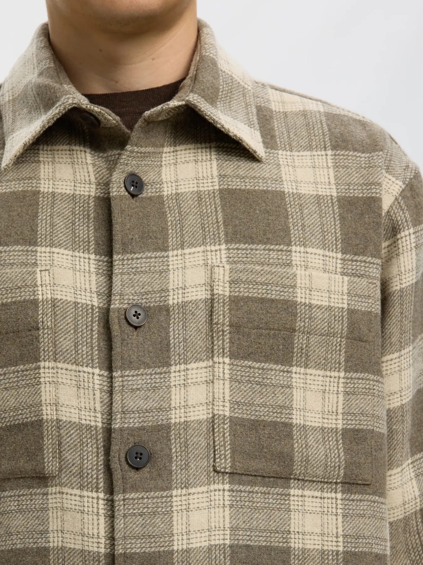 Beige Check Wool Blend Overshirt