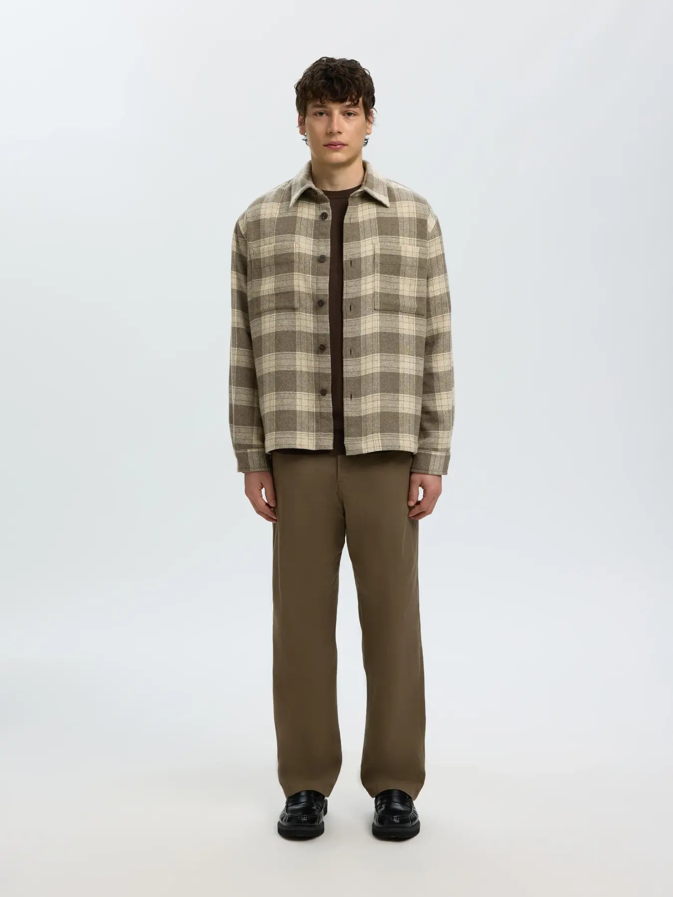 Beige Check Wool Blend Overshirt