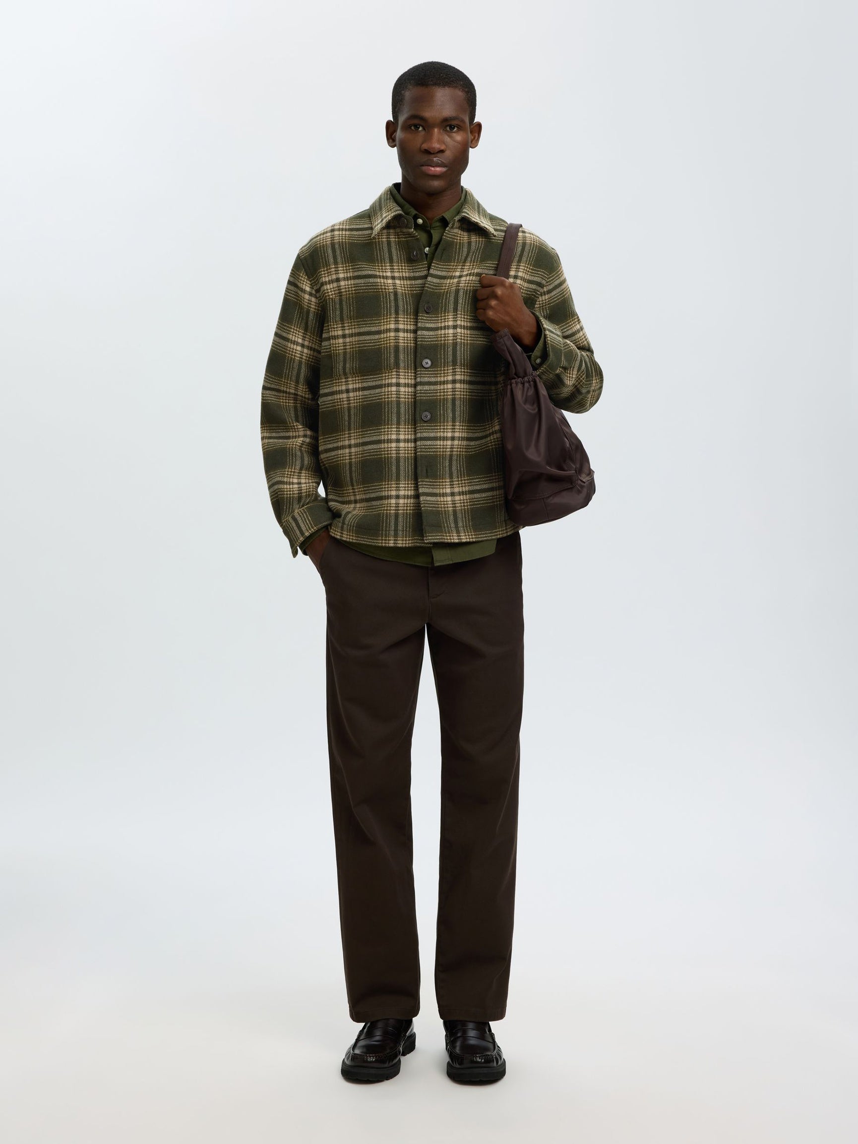 Green Check Wool Blend Overshirt