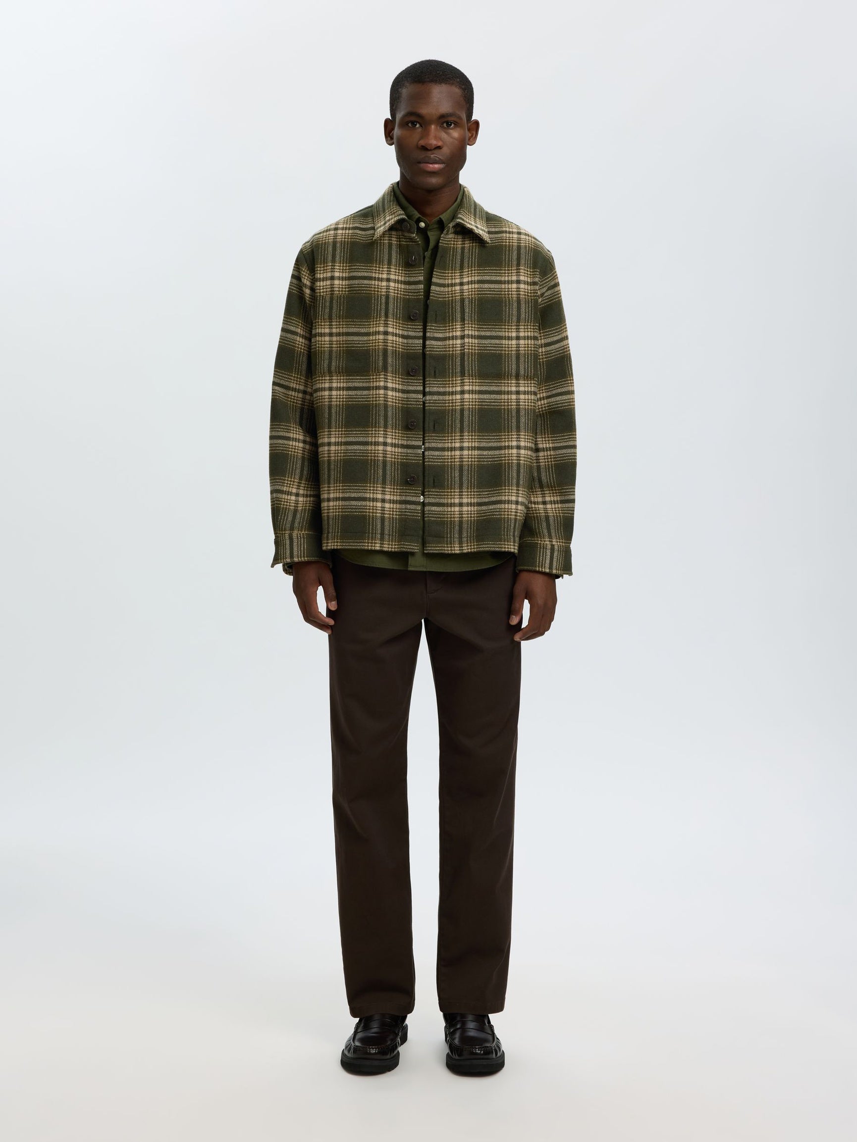 Green Check Wool Blend Overshirt