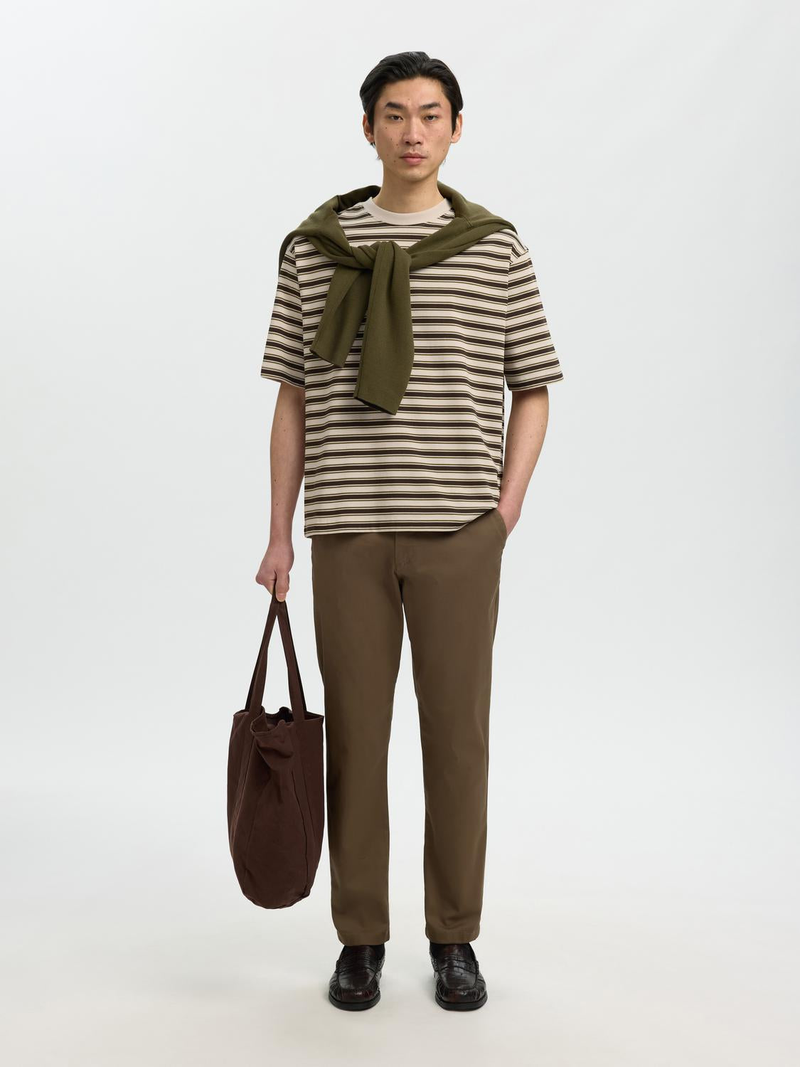 Beige Relaxed Fit Striped T-Shirt
