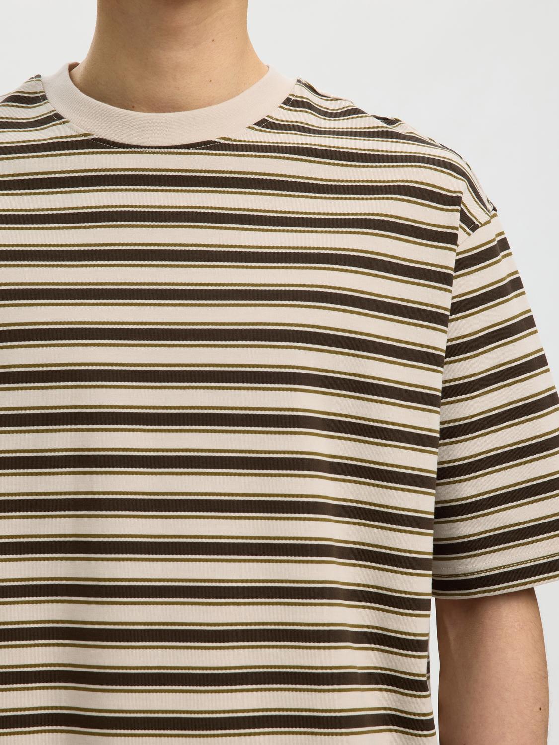 Beige Relaxed Fit Striped T-Shirt