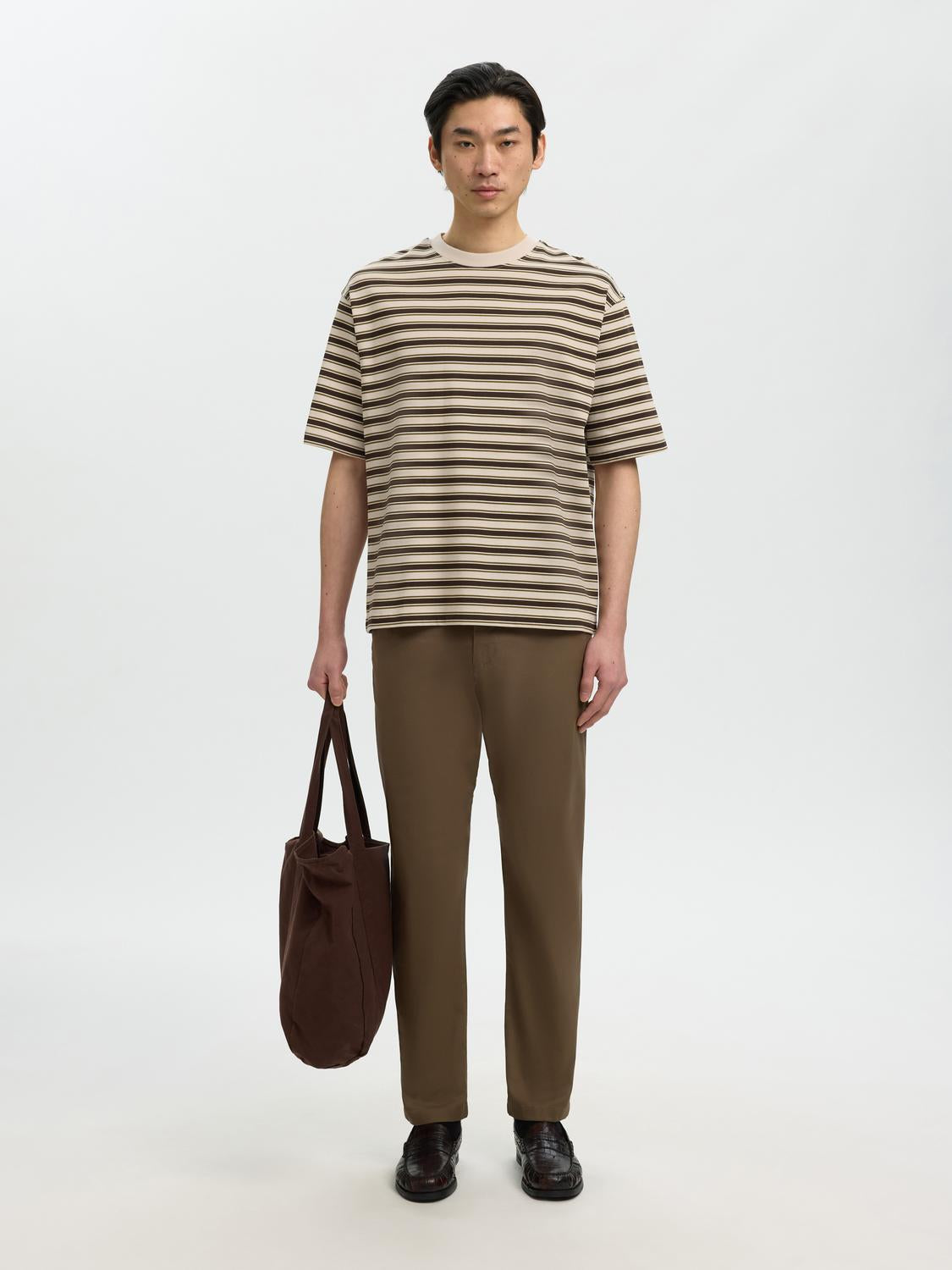 Beige Relaxed Fit Striped T-Shirt