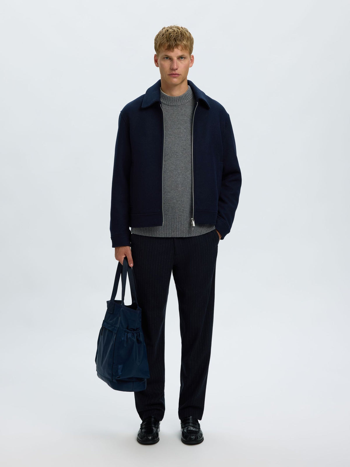 Dark Blue Wool Blend Jacket