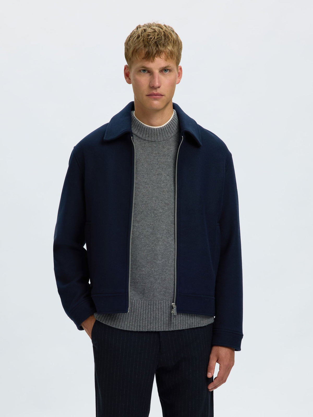 Dark Blue Wool Blend Jacket