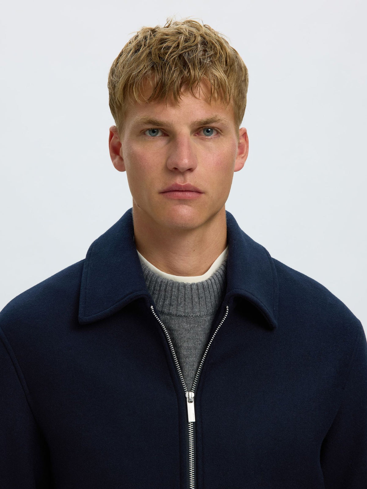 Dark Blue Wool Blend Jacket