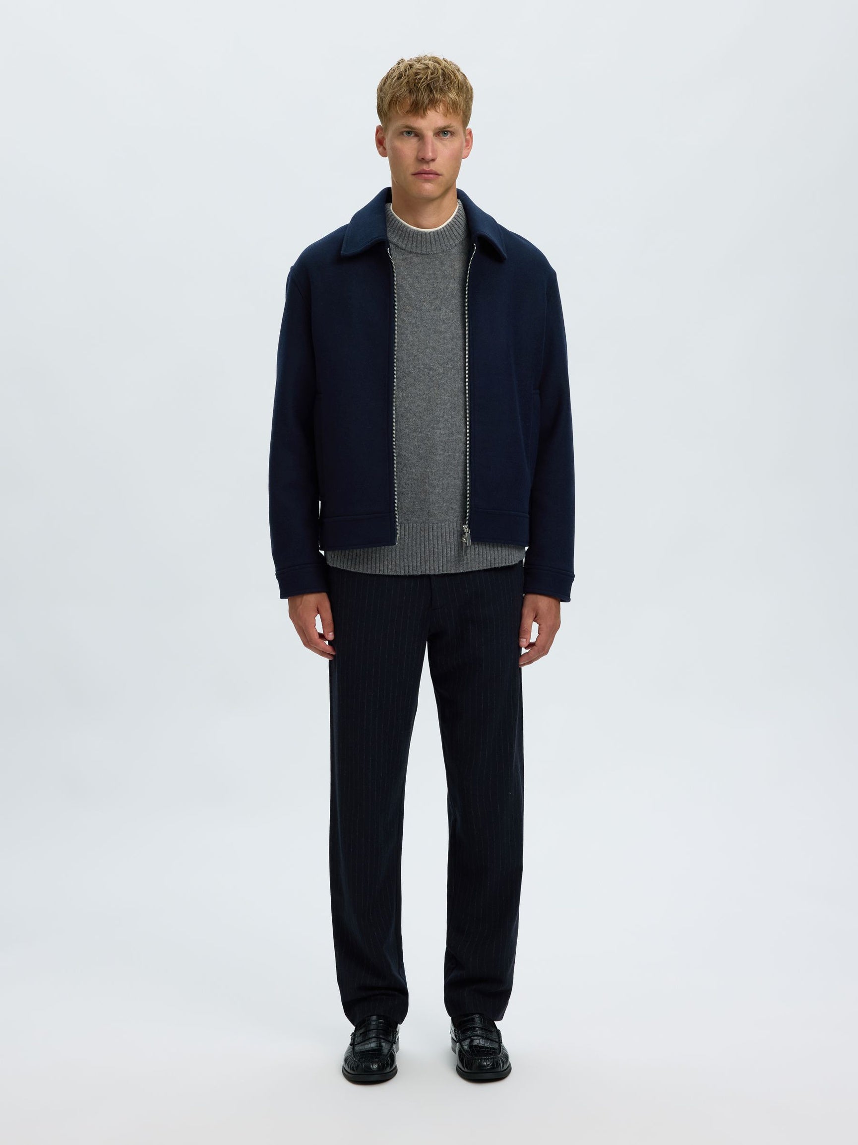 Dark Blue Wool Blend Jacket