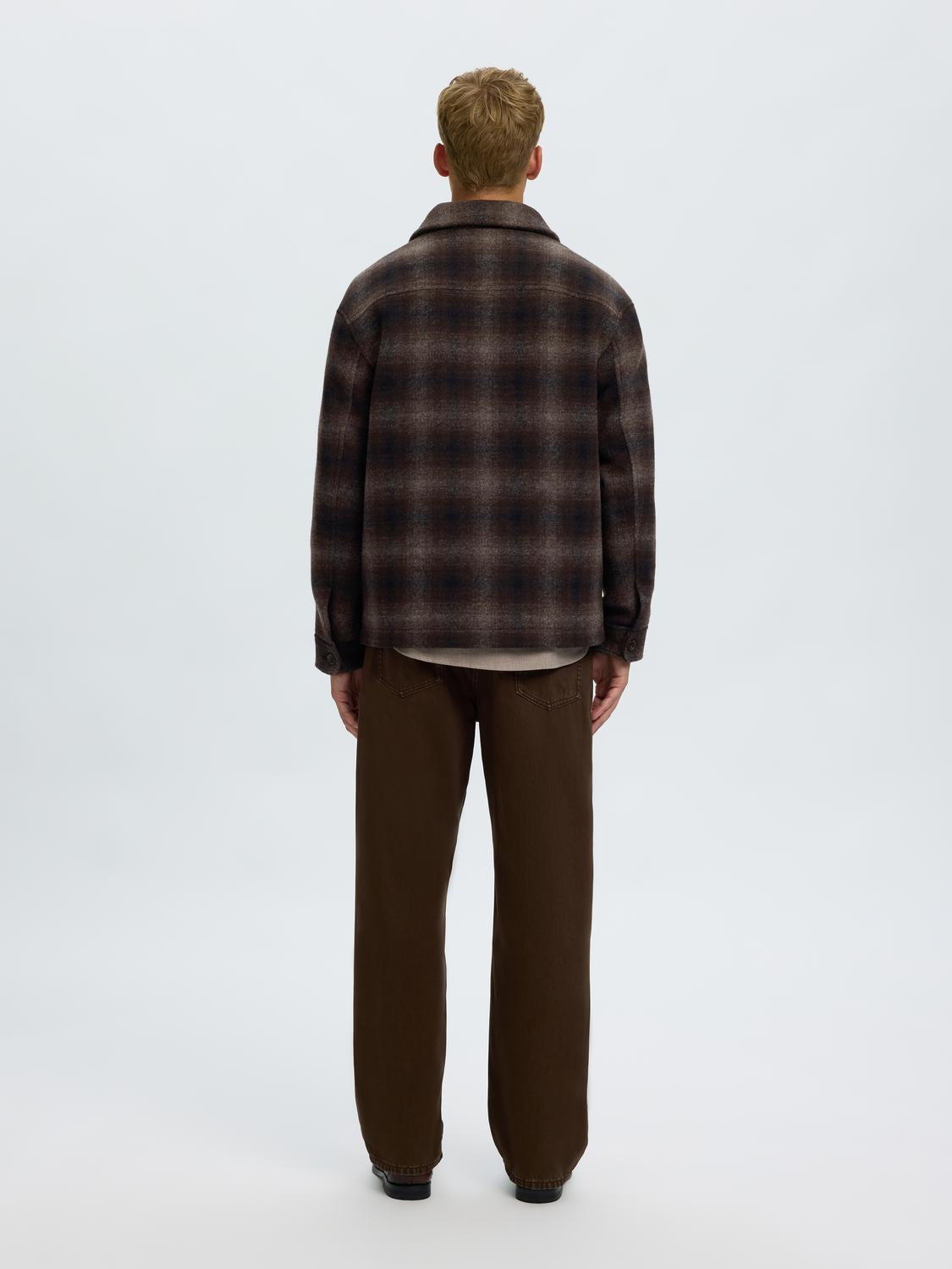 Brown Check Wool Blend Shacket