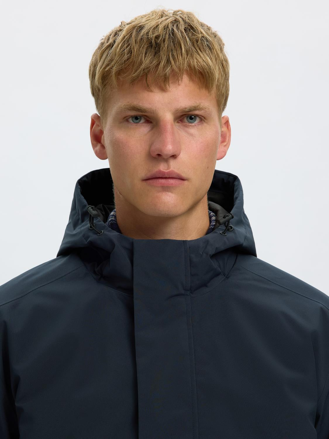 Dark Blue Hooded Tech Jacket