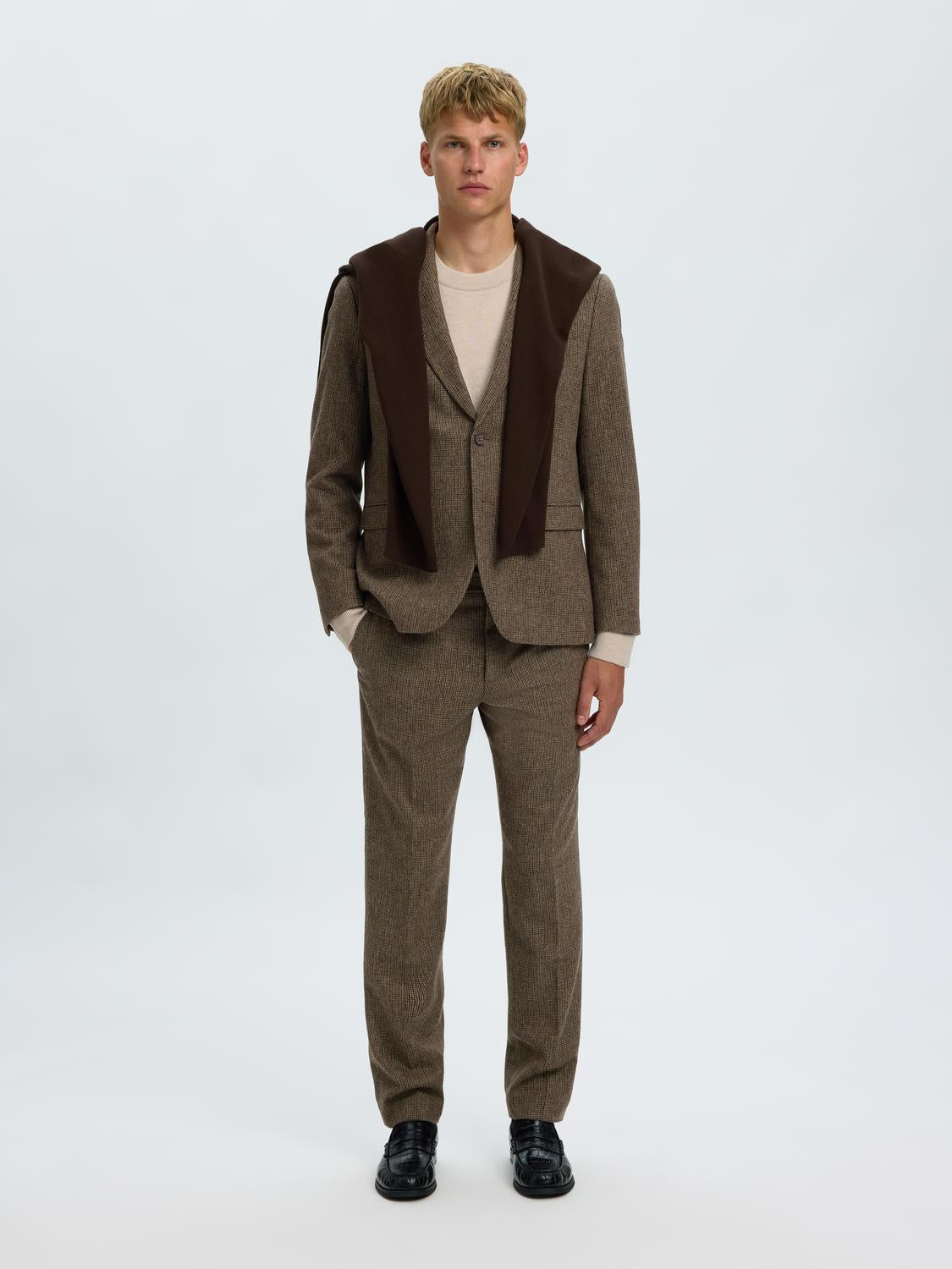 Dark Brown Suit-Set Tailored Blazer