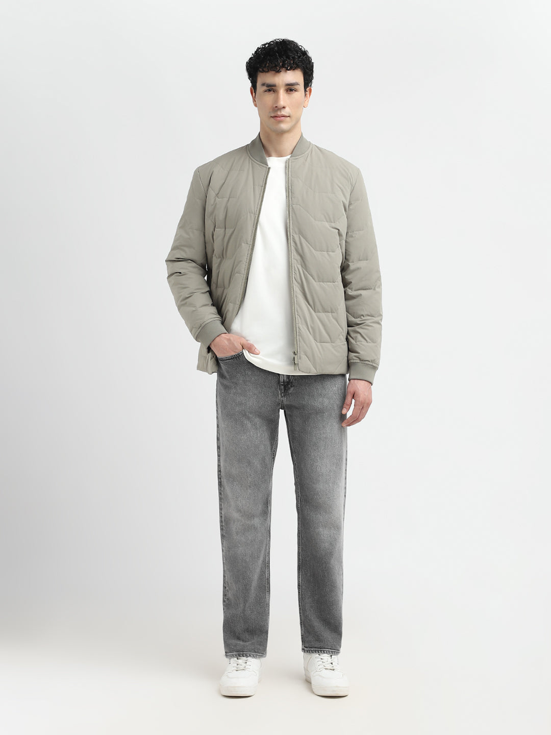 Grey Washed Straight Fit Jeans