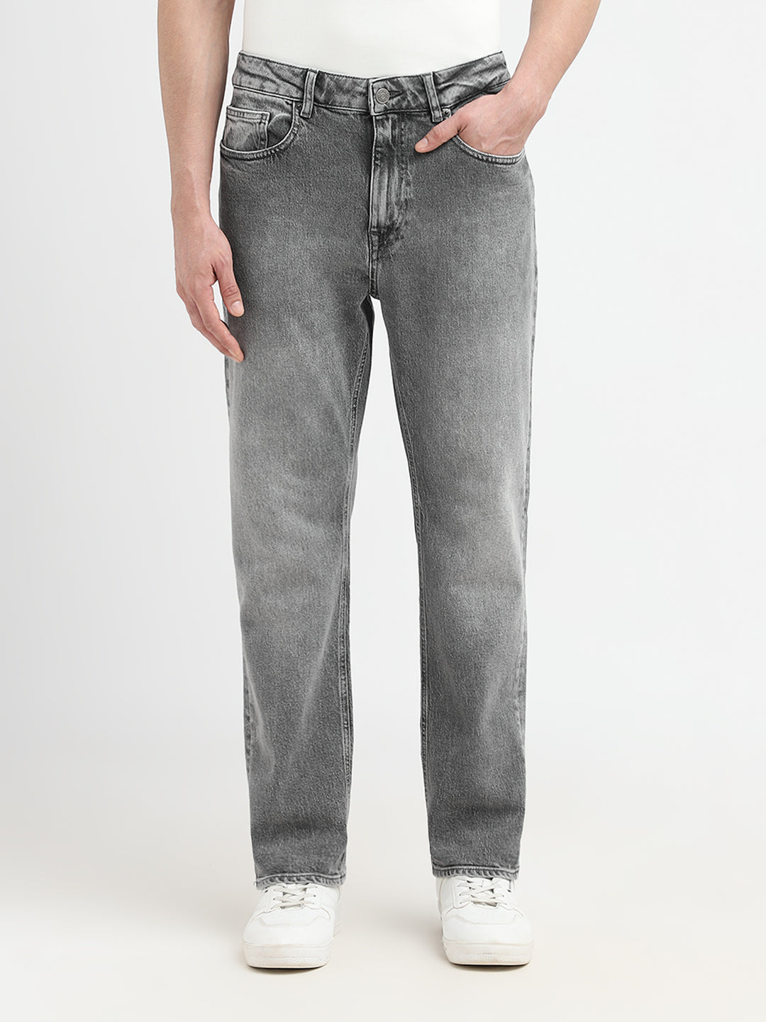 Grey Washed Straight Fit Jeans