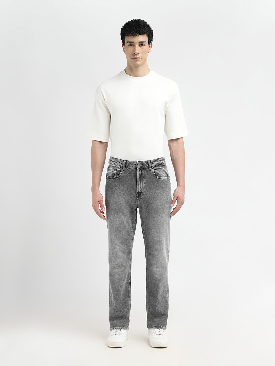 Grey Washed Straight Fit Jeans