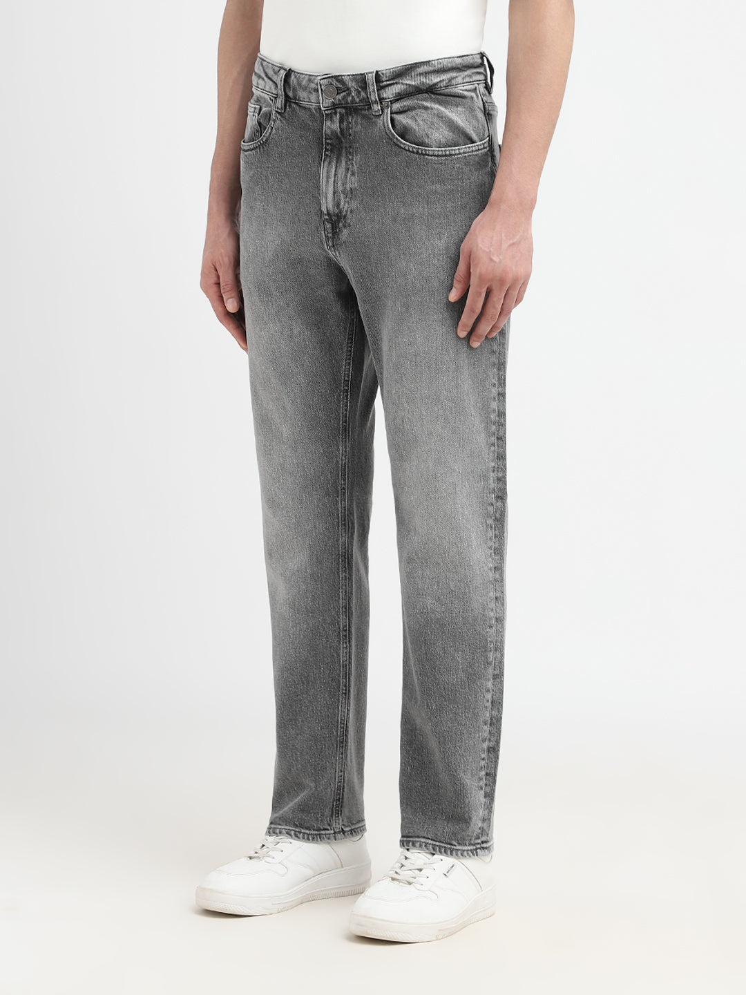 Grey Washed Straight Fit Jeans
