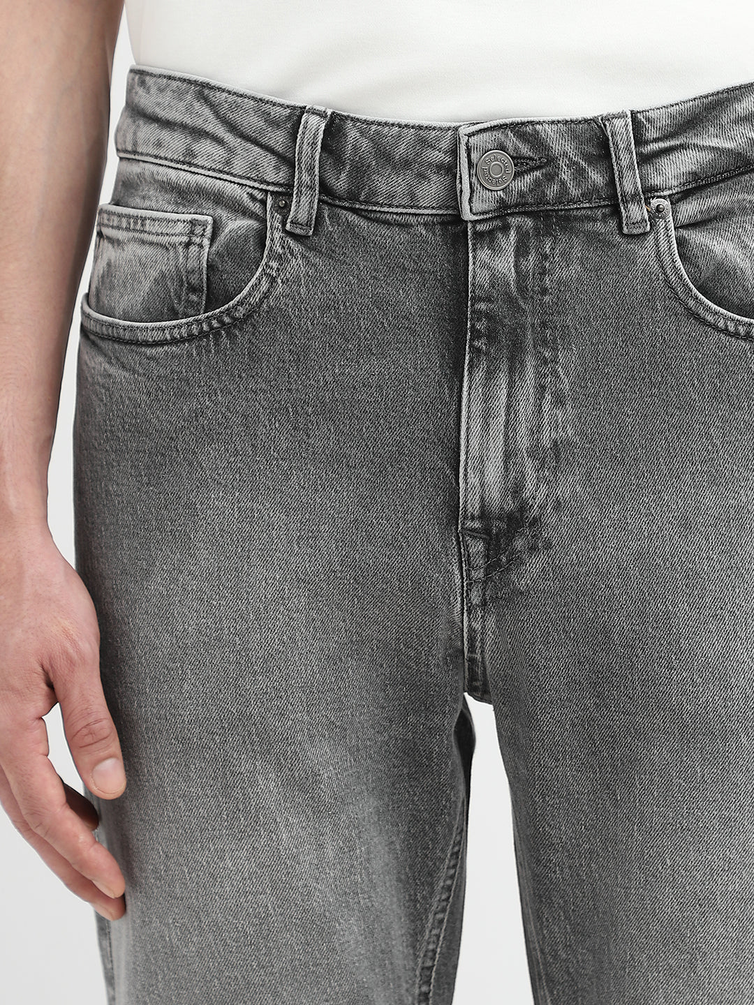 Grey Washed Straight Fit Jeans