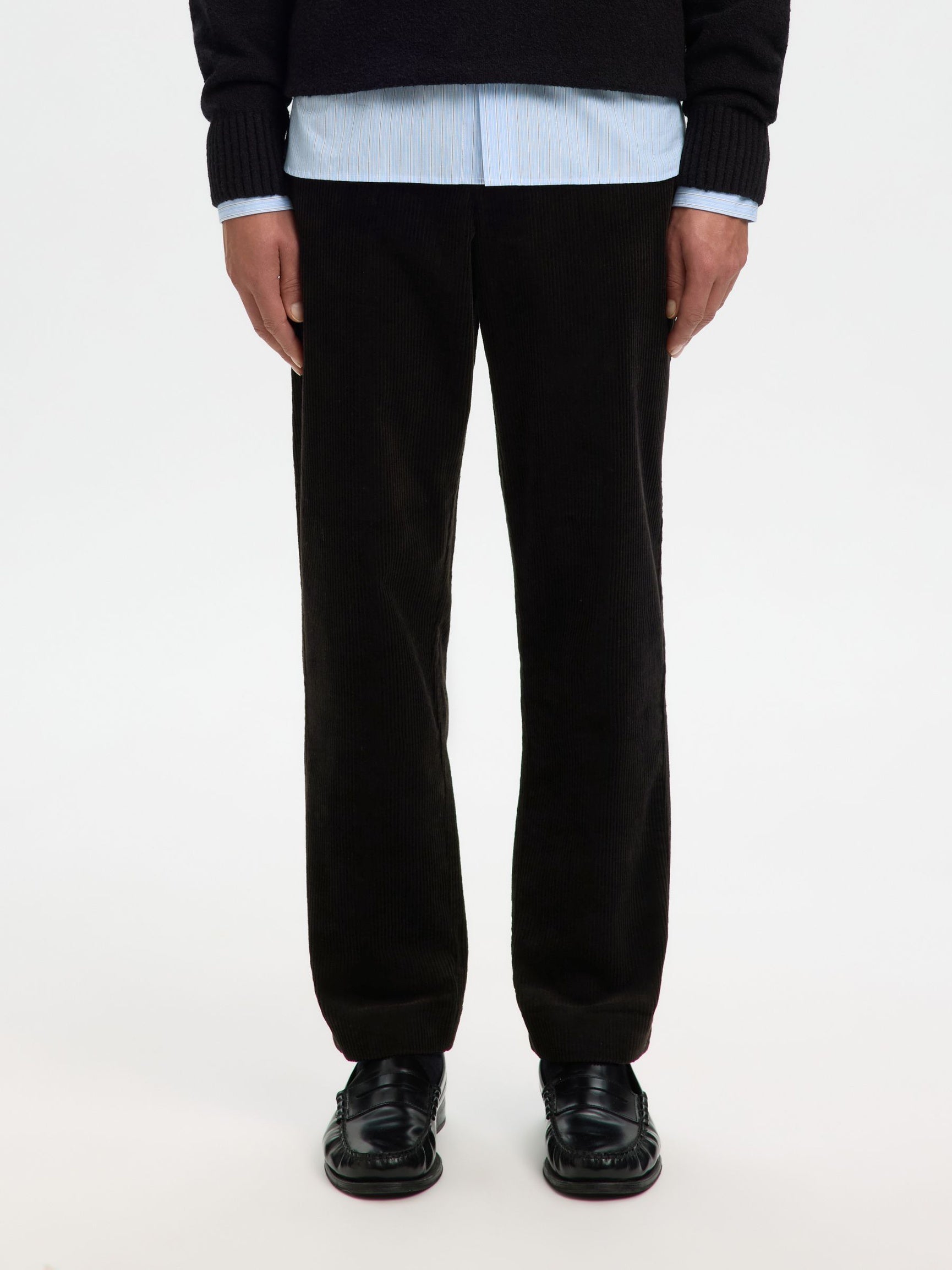 Black Tapered Fit Corduroy Pants