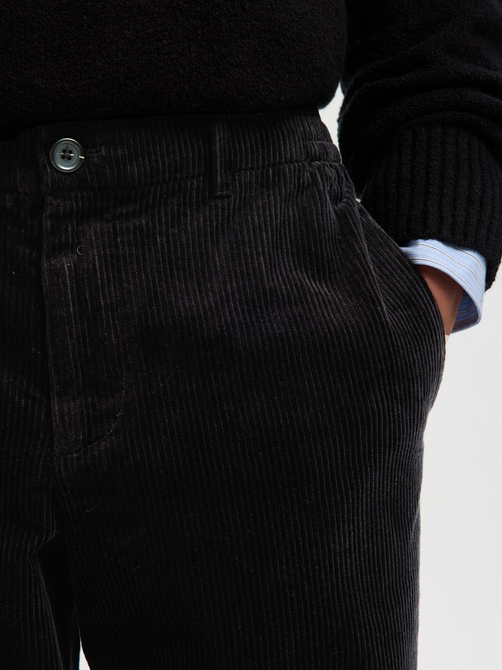 Black Tapered Fit Corduroy Pants