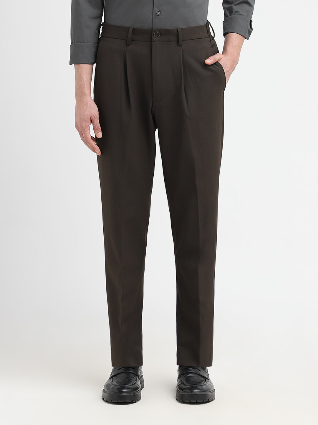 Dark Brown Tapered Fit Pants