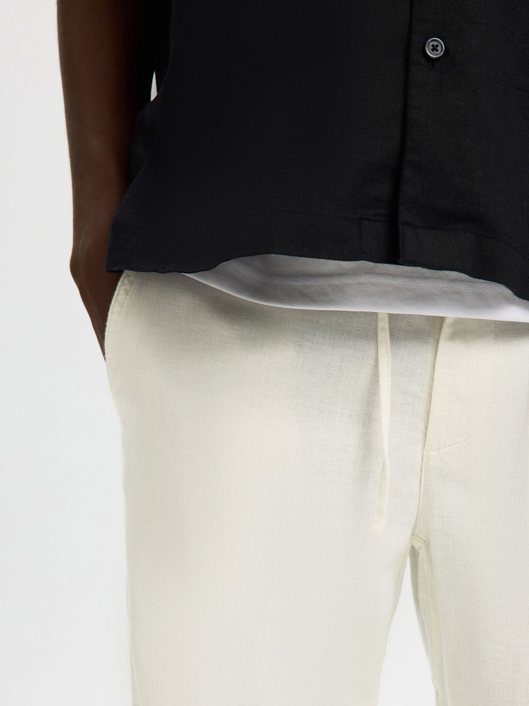 White Linen Blend Slim Fit Pants