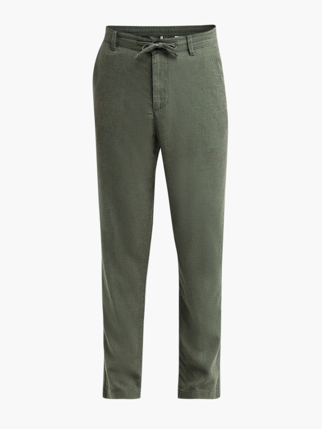 Green Linen Blend Slim Fit Pants