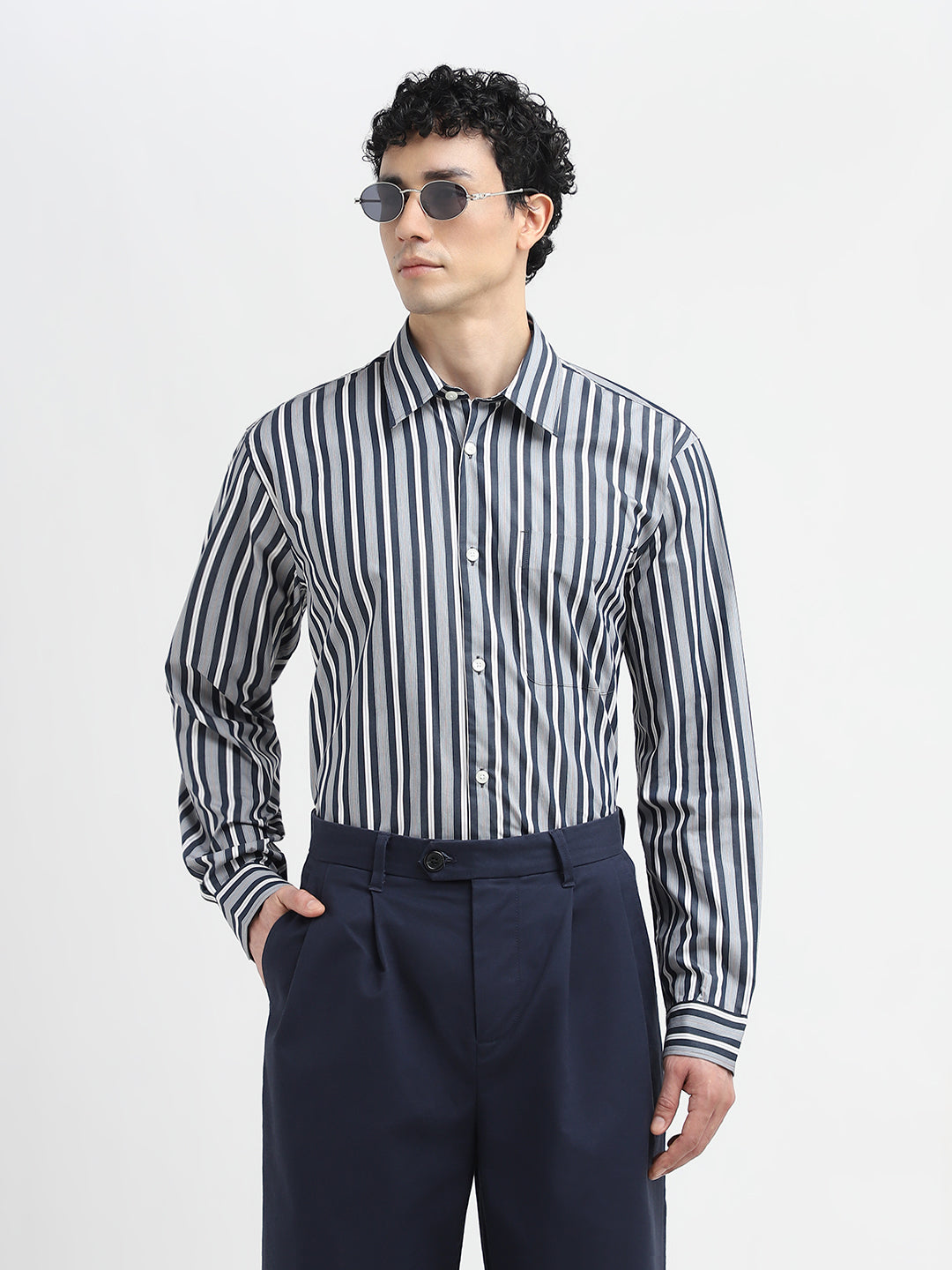 Blue Striped Relaxed Fit Shirt