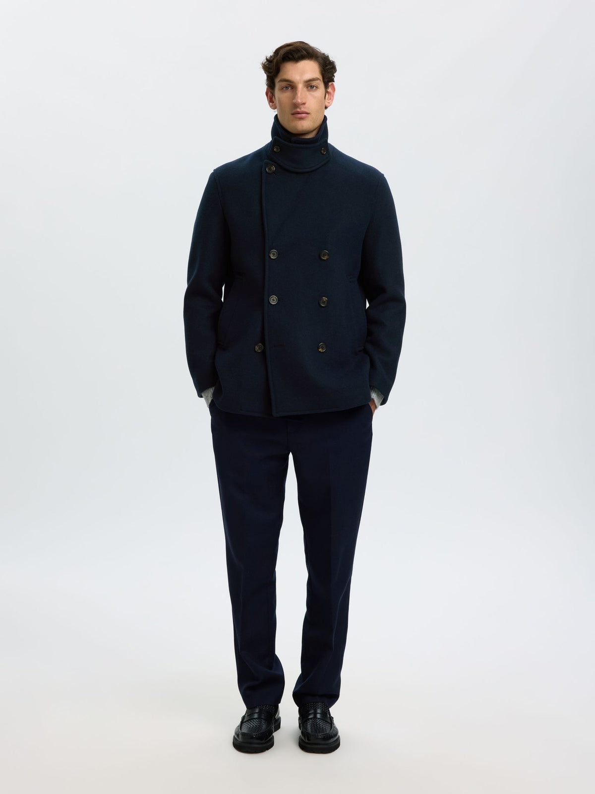 Large Lapel Collar Wool Blend Coat