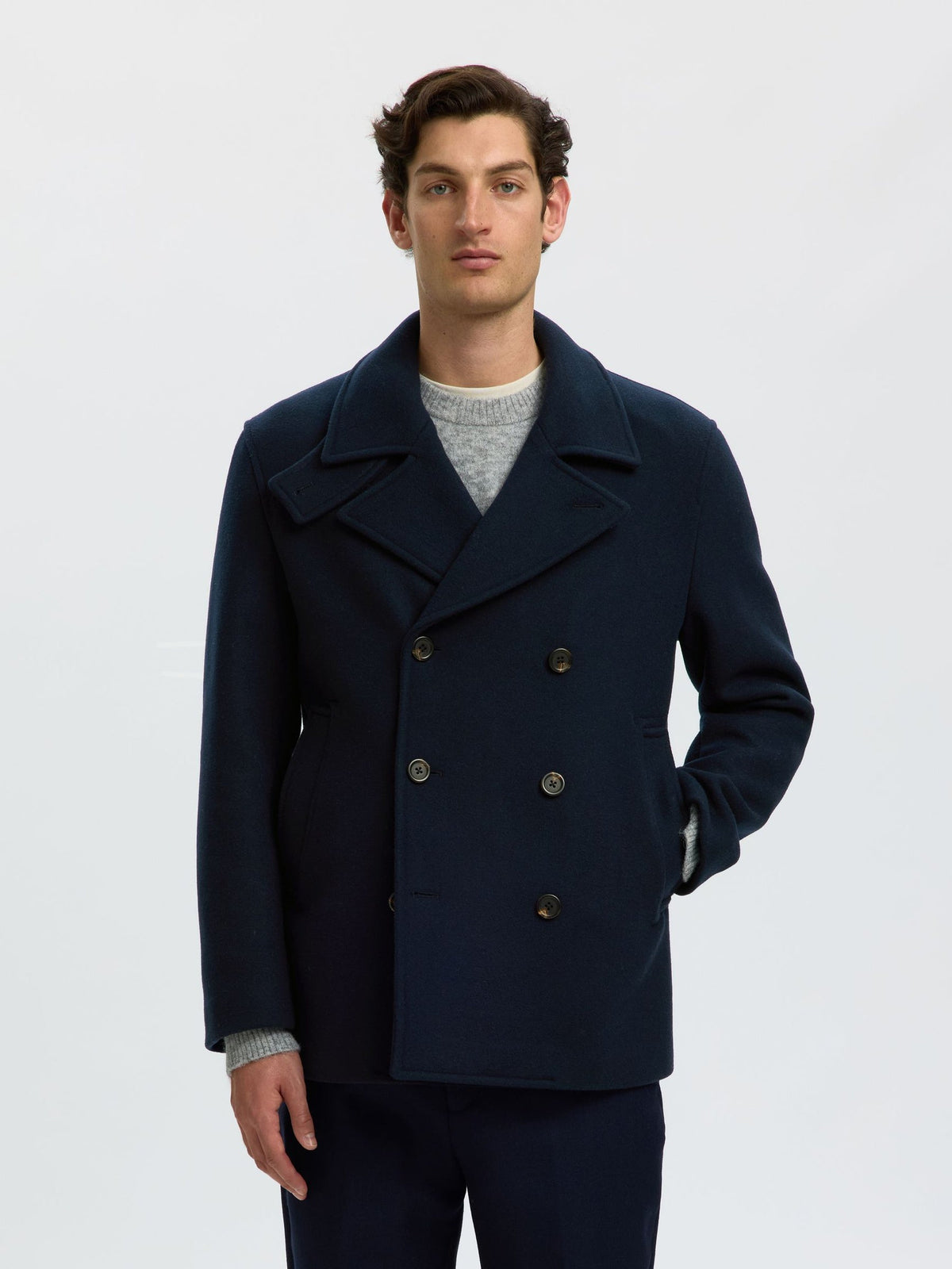 Large Lapel Collar Wool Blend Coat