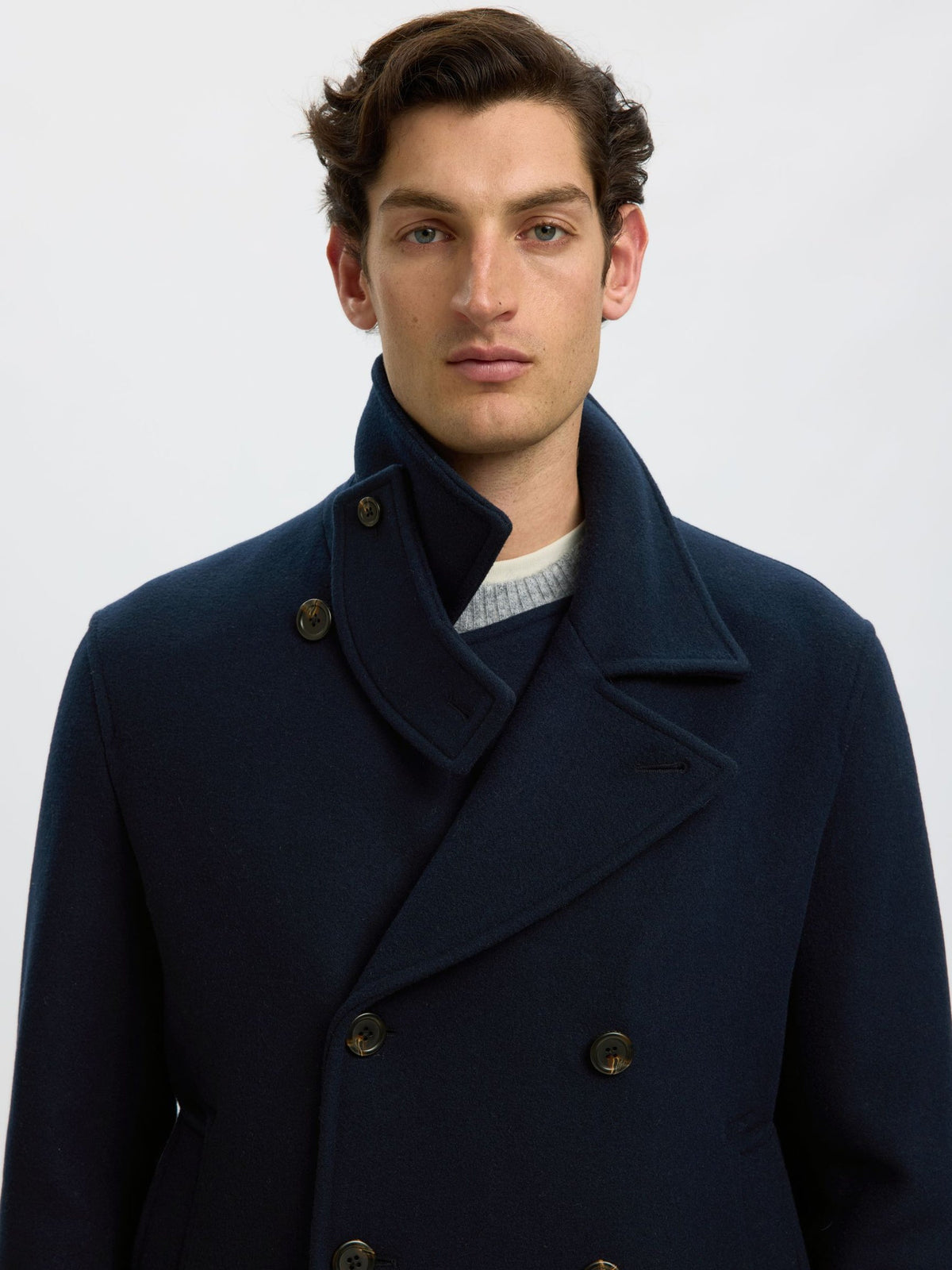 Large Lapel Collar Wool Blend Coat