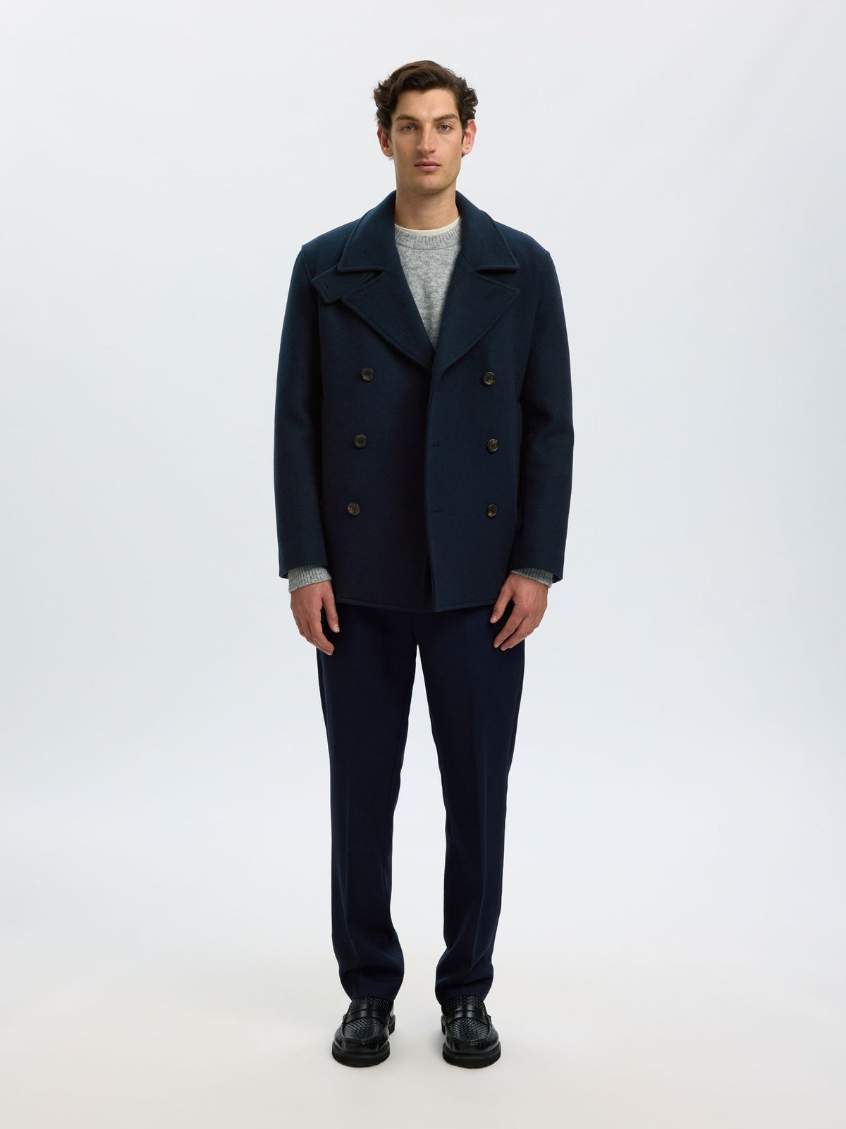 Large Lapel Collar Wool Blend Coat