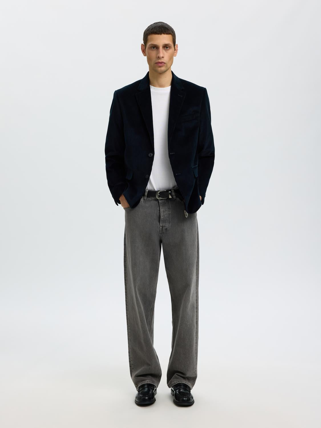 Navy Blue Tailored Corduroy Blazer