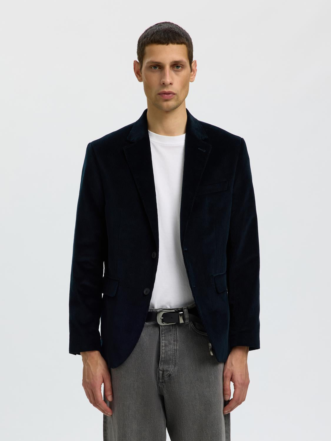Navy Blue Tailored Corduroy Blazer
