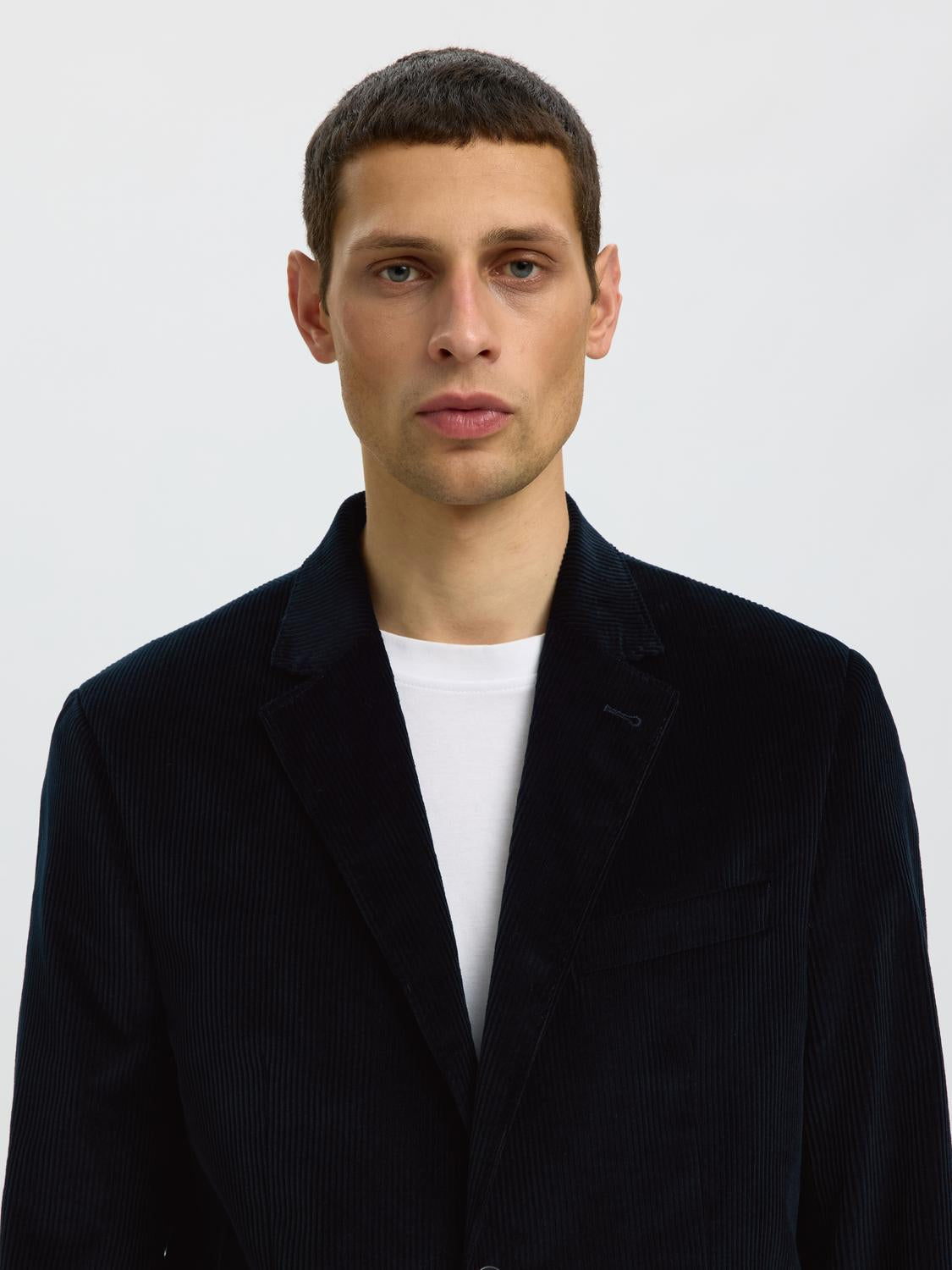 Navy Blue Tailored Corduroy Blazer