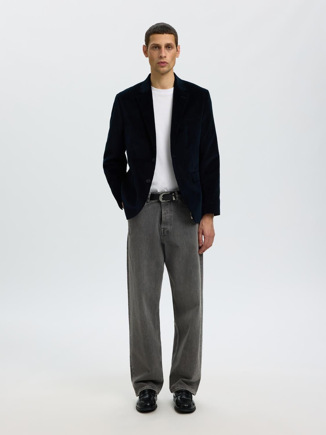 Navy Blue Tailored Corduroy Blazer