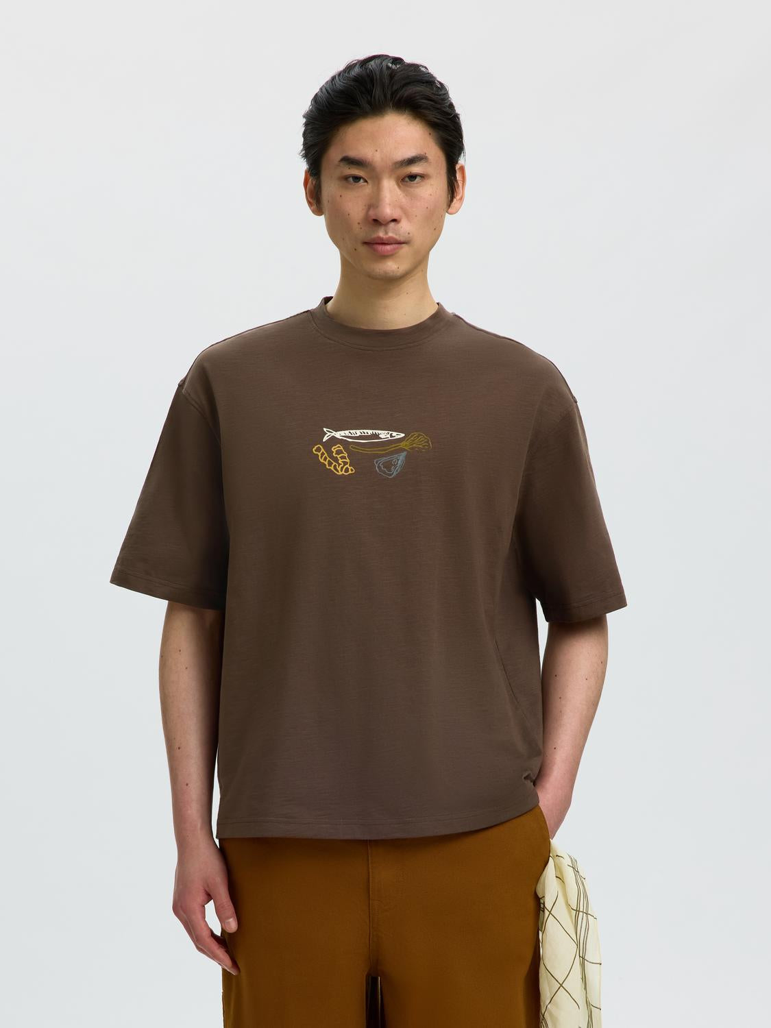 Brown Printed Relaxed Fit T-shirt