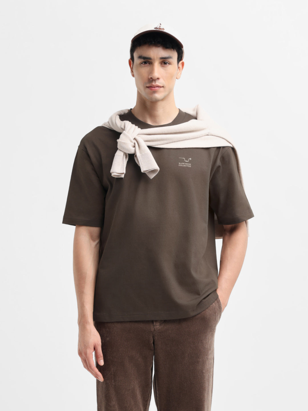 Dark Brown Printed Relaxed Fit T-shirt