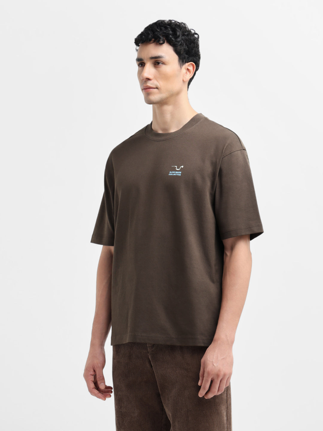 Dark Brown Printed Relaxed Fit T-shirt